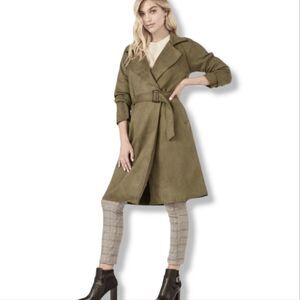 Missguided olive green faux suede belted trench coat size 12